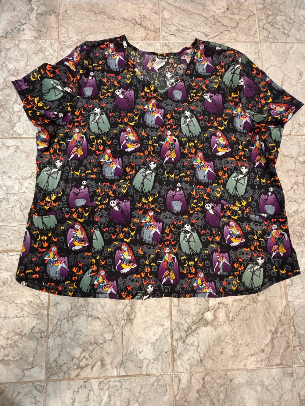 Disney Scrub Top Nightmare Before Christmas Sz 3X Pockets Halloween
